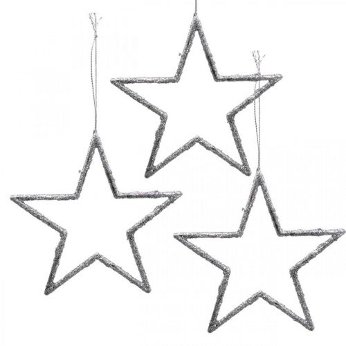 Floristik24 Star to hang, Christmas tree decorations, decoration star silver 11.5 × 12cm 12pcs