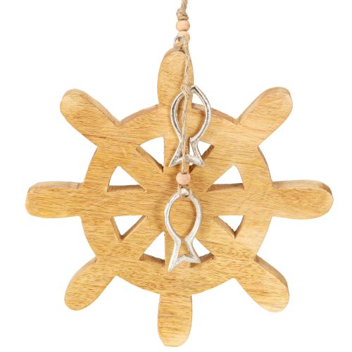Product Steering Wheel Wood Decoration Natural Fish Silver Hanging Ø21.5cm