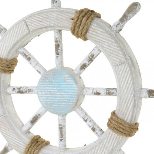 Product Maritime decoration, wooden steering wheel natural, blue and white shabby chic Ø35cm