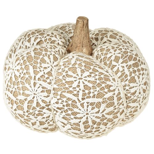 Floristik24 Fabric pumpkin decoration jute lace white/beige vintage decoration Ø18cm