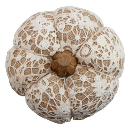 Floristik24 Fabric pumpkin decoration jute lace white/beige vintage decoration Ø15cm