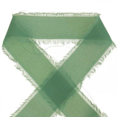 Product Fabric ribbon decorative ribbon with fringes sage green 40mm 15m