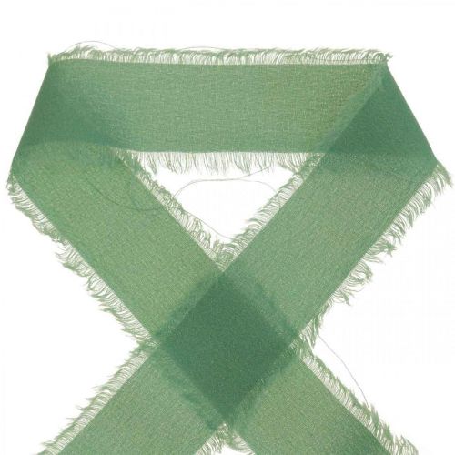 Product Fabric ribbon deco ribbon with fringes sage green 40mm 15m