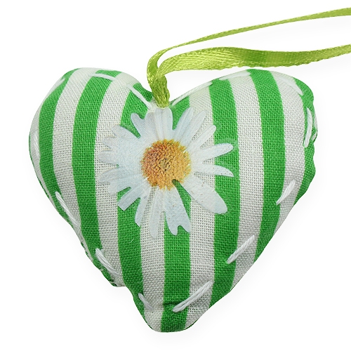 Product Fabric heart for hanging green 5cm 6pcs