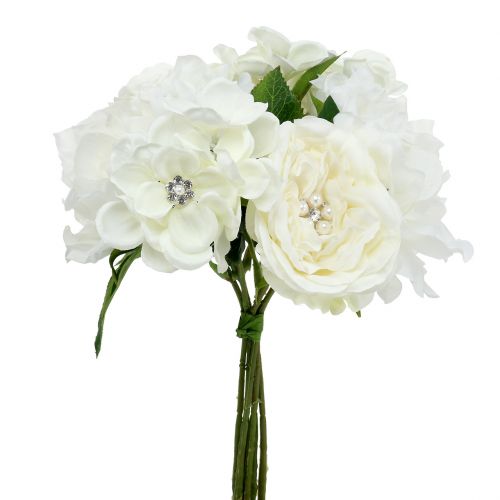 Product Deco bouquet white with pearls and rhinestones 29cm