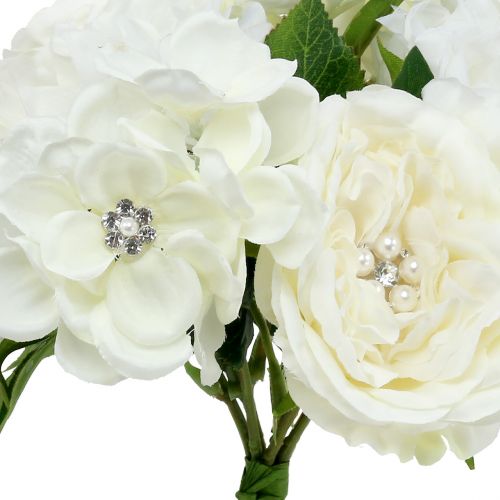 Product Deco bouquet white with pearls and rhinestones 29cm