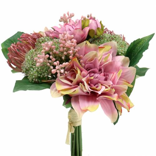 Product Bouquet dahlia and protea, silk flowers, summer decoration L25cm