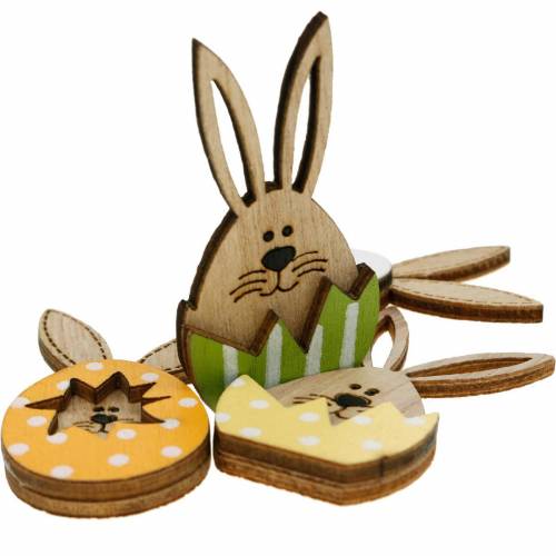 Floristik24 Litter decoration bunny in egg, gift decoration, bunny egg to decorate, wood decoration to stick on 12pcs