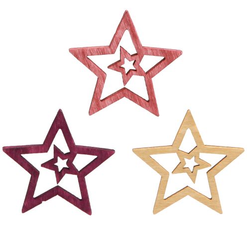 Scatter decoration wooden stars in berry pink natural Ø4cm 72 pcs