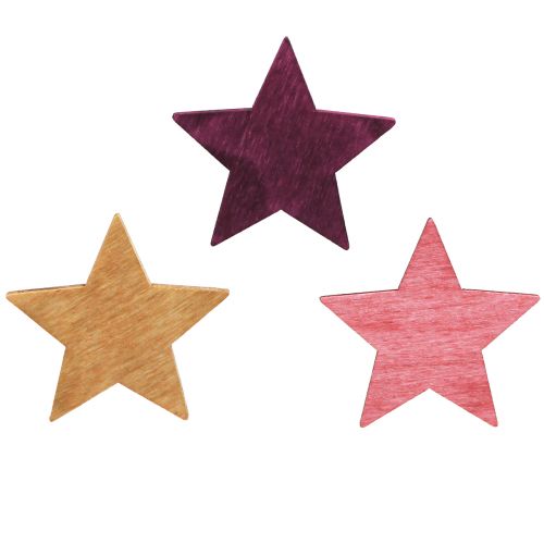 Product Scatter decoration wooden Christmas stars 3 colours Ø4cm 72 pcs