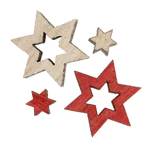Floristik24 Wood star mix for scattering red, gray 2cm 96pcs