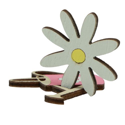 Product Scatter Decoration Wooden Flowers Snails Watering Cans Pink 4cm 36 Pcs