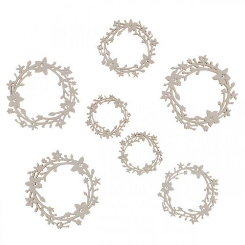 Scatter decoration wooden flower wreath scatter parts spring white Ø3–5cm 24p