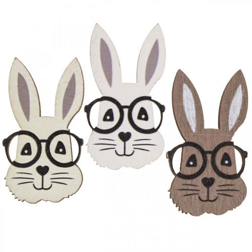 Scatter decoration wooden rabbit with glasses brown white 2.5×4.5cm 48p