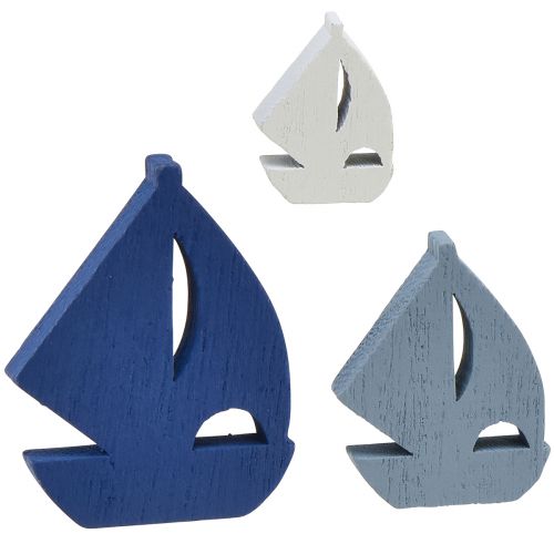 Floristik24 Scatter decoration wooden sailing boat decoration blue white 2cm–6cm 24 pcs