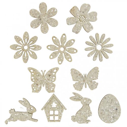 Product Scatter decoration wood, scatter pieces spring Easter white 2–4cm 64p