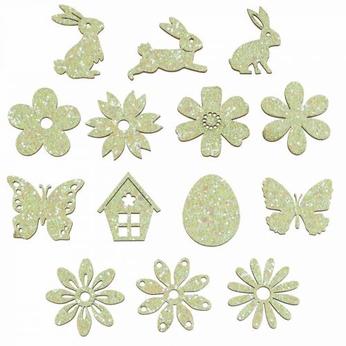 Product Scatter Decoration Wooden Scatter Parts Spring Easter Green 2-4cm 64 Pcs
