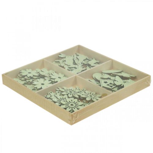 Product Scatter Decoration Wooden Scatter Parts Spring Easter Green 2-4cm 64 Pcs