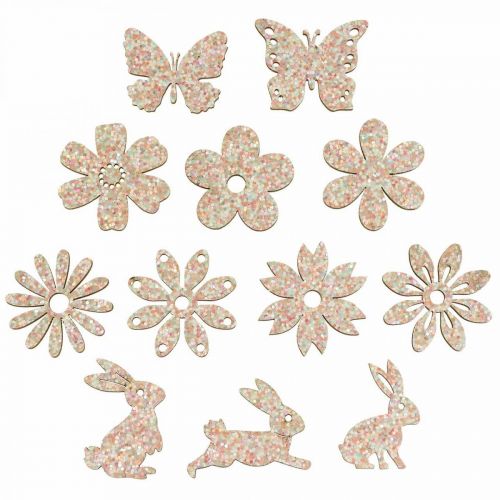 Product Scatter decoration wood, scatter pieces spring Easter pink 2–4cm 64p