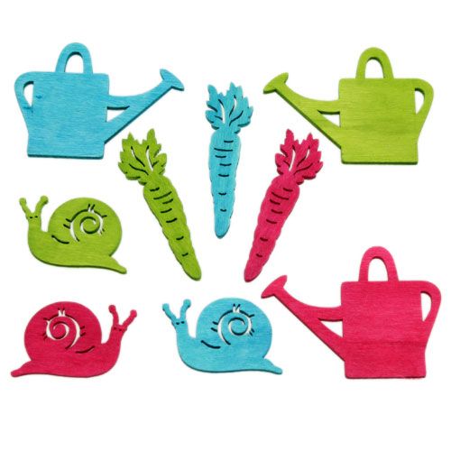Floristik24 Scatter decoration wooden figures jug snail carrot 4cm - 6cm 72 pcs
