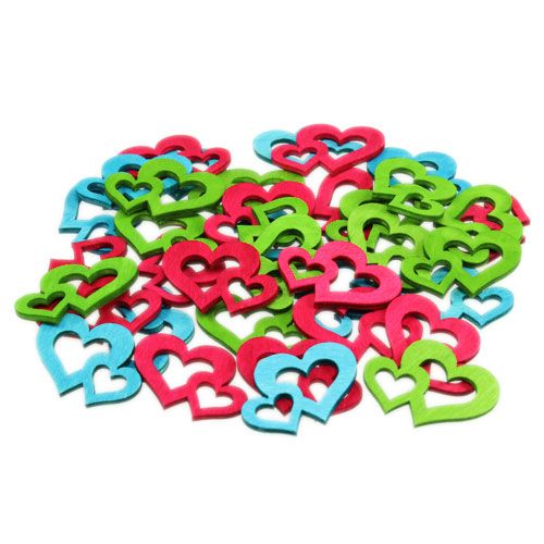 Floristik24 Scatter decoration wooden hearts colored assorted 3cm x 4cm 72 pcs
