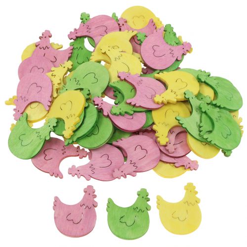 scatter wooden chicken assorted colors 4cm 72pcs