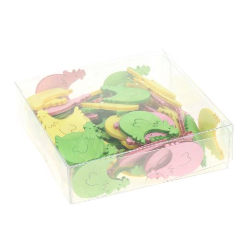 Floristik24 Scatter decoration wooden chicken colorful assorted 4cm 72 pcs