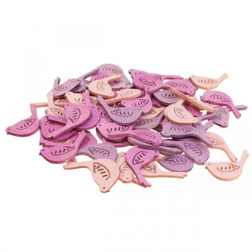 Floristik24 Scatter decoration bird deco wood, scatter pieces pink tones 4cm 72p