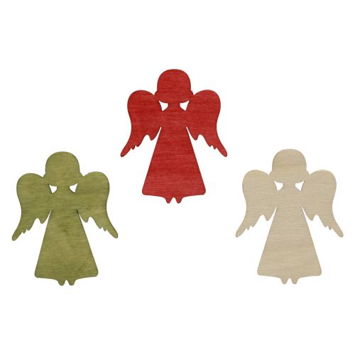 Product Scatter decoration Christmas wooden angel red green natural 5x3.5cm 48 pcs