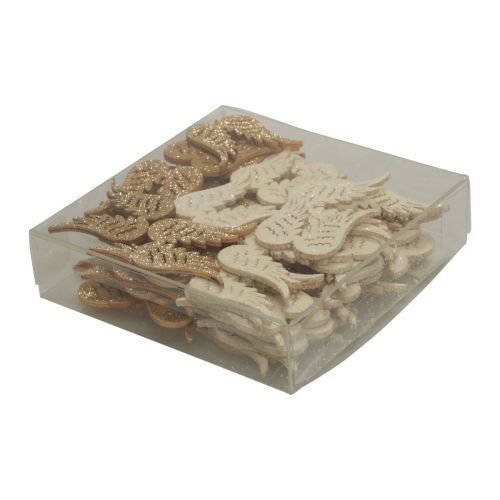 Floristik24 Scatter decoration Christmas wooden angel wings glitter 3×4cm 72 pcs