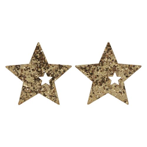 Scatter decoration Christmas wood stars nature gold glitter 5cm 72p