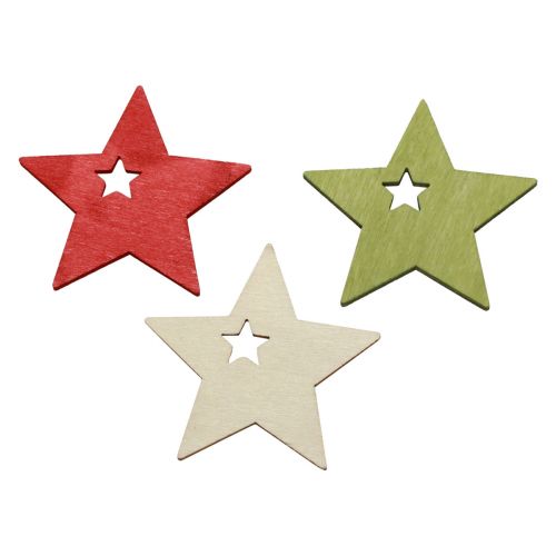 Product Scatter decoration Christmas wood stars red natural green 5cm 72p