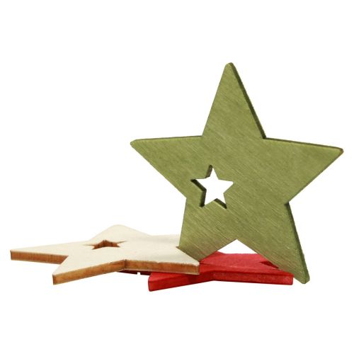 Product Scatter decoration Christmas wood stars red natural green 5cm 72p