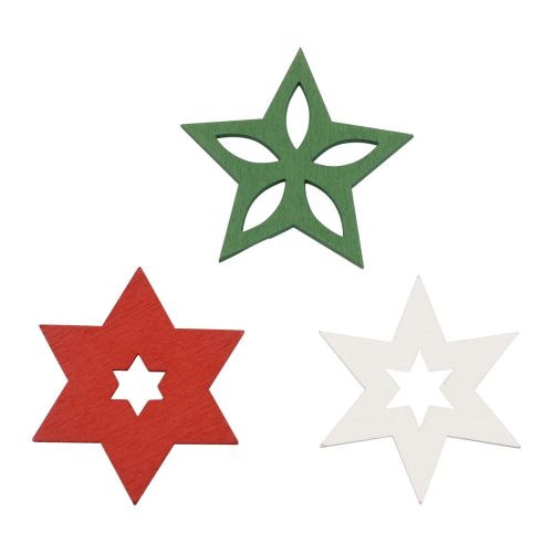 Product Christmas decoration wooden stars red/white/green Ø3.5cm 72 pcs