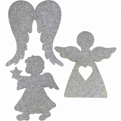 Floristik24 Scatter decoration Christmas angel decoration silver glitter H8cm 24pcs