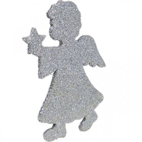 Product Scatter decoration Christmas angel decoration silver glitter H8cm 24pcs