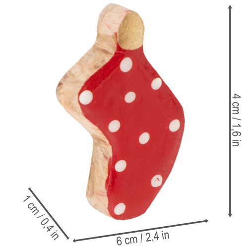 Red Wooden Polka Dot Christmas Sock Decorations 6cm - Set of 8 | Floristik24.co.uk