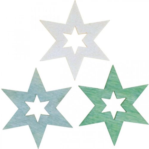 Product Wooden stars decoration confetti Christmas green H4cm 72 pcs