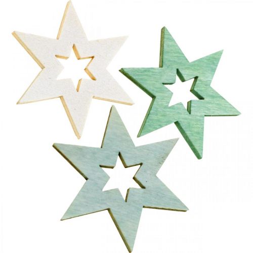 Product Wooden stars deco sprinkles Christmas Green H4cm 72p