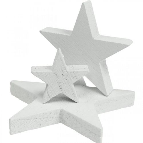 Product Scatter decoration wooden stars Christmas white 2.5/4.5/6.5cm 29p
