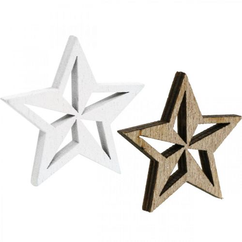 Product Wooden stars decoration confetti Christmas white/natural 3.5cm 48 pcs