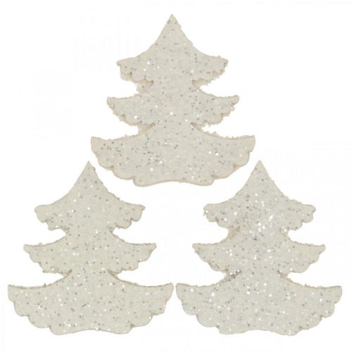 Scatter decoration Christmas fir tree white glitter 4cm 72p