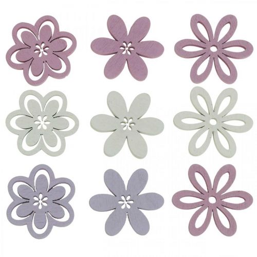 Wooden flowers scattered decoration blossoms purple/pink/white Ø3.5cm 48p