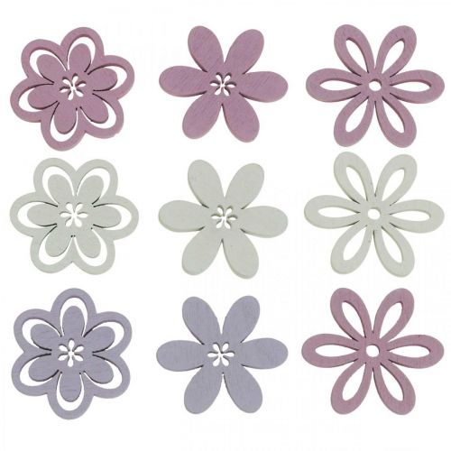 Product Wooden flowers scattered decoration blossoms purple/pink/white Ø3.5cm 48p