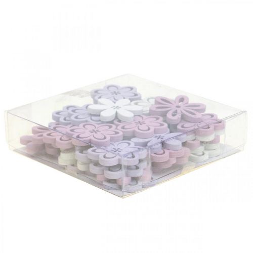 Product Wooden flowers scatter decoration flowers purple/pink/white Ø3.5cm 48 pcs