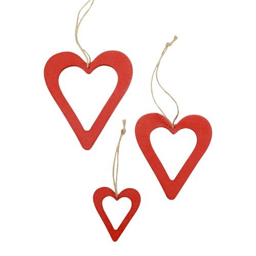Floristik24 Wooden hearts decoration hanger wood decoration red 6/8/10/12cm 16 pcs