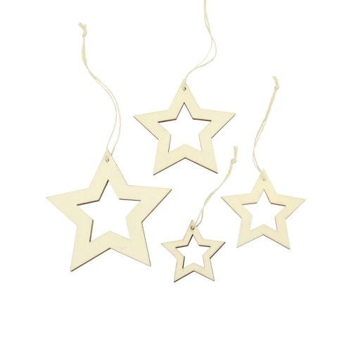 Floristik24 Wooden stars decoration hanging wooden star natural 6/8/10/12cm 16 pcs