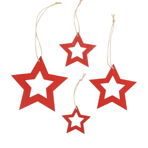 Floristik24 Wooden stars decoration decoration hanger wood star red 6/8/10/12cm 16pcs