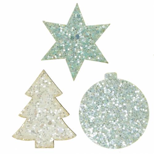 Floristik24 Litter Deco Christmas White / Turquoise Sequin 36pcs