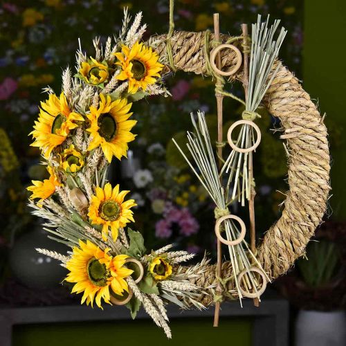 Product Braided straw wreath Ø54cm Rustic decorative wreath on a wooden ring